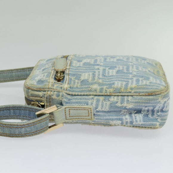 FENDI Zucca Canvas Shoulder Bag Denim Light Blue Gold Auth 140722
