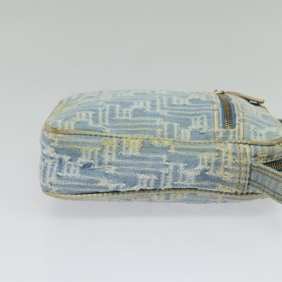 FENDI Zucca Canvas Shoulder Bag Denim Light Blue Gold Auth 140722