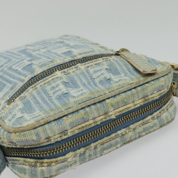 FENDI Zucca Canvas Shoulder Bag Denim Light Blue Gold Auth 140722