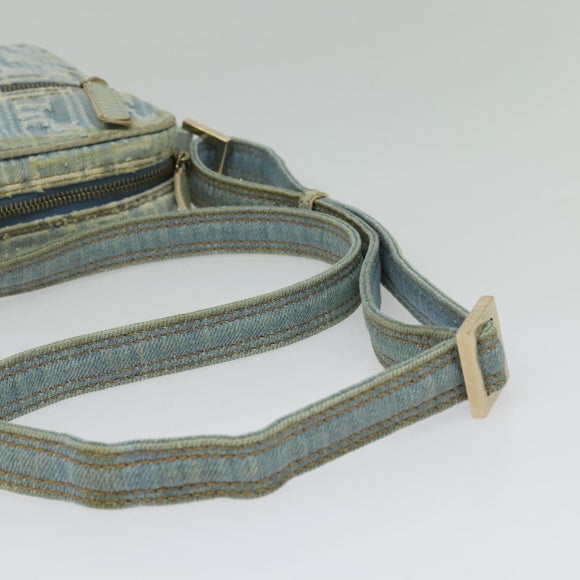 FENDI Zucca Canvas Shoulder Bag Denim Light Blue Gold Auth 140722