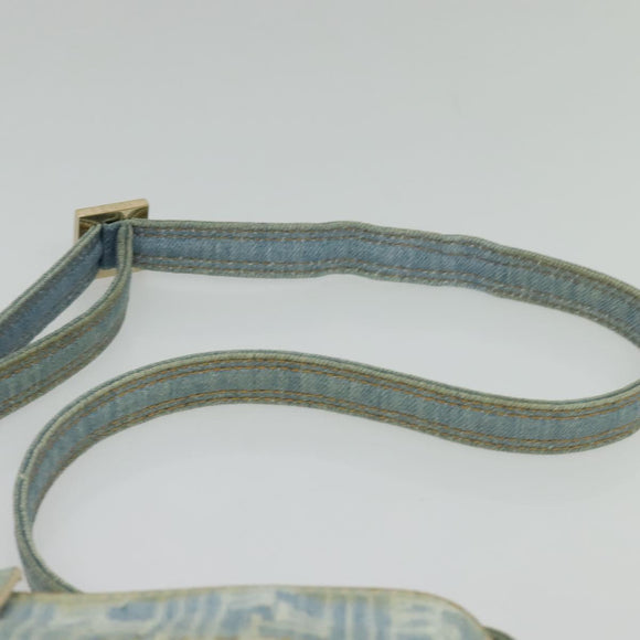 FENDI Zucca Canvas Shoulder Bag Denim Light Blue Gold Auth 140722