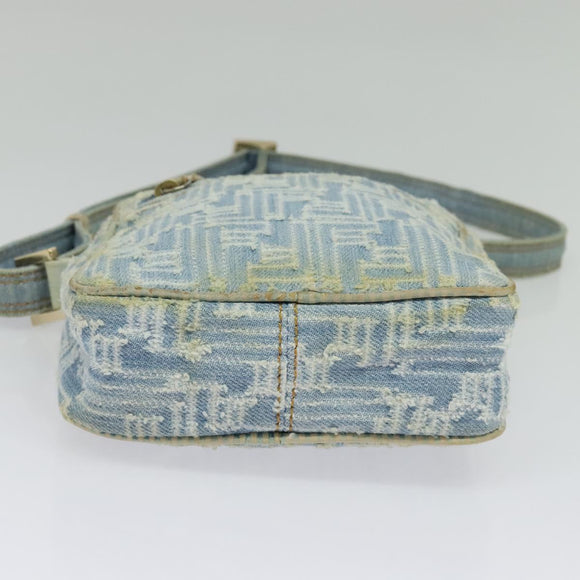 FENDI Zucca Canvas Shoulder Bag Denim Light Blue Gold Auth 140722
