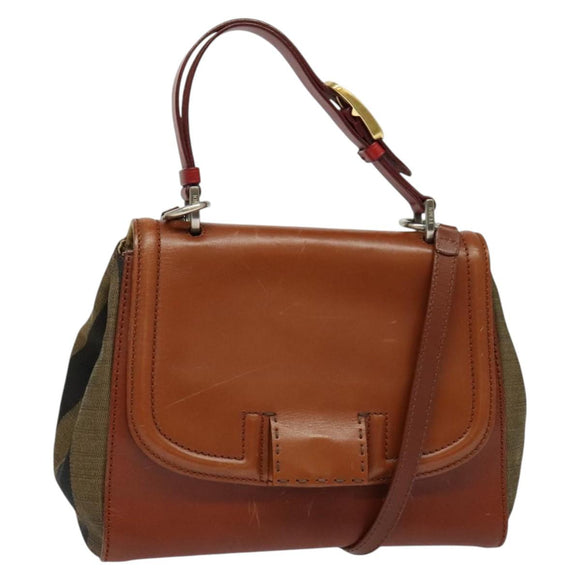 FENDI Pecan Canvas Hand Bag 2way Black Brown Auth 140723