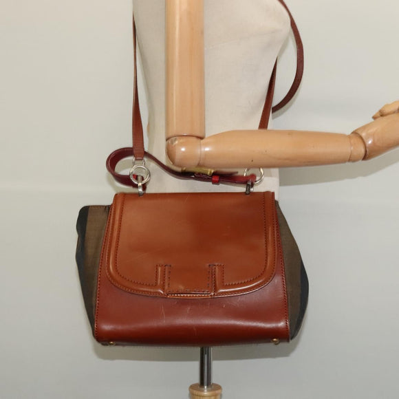 FENDI Pecan Canvas Hand Bag 2way Black Brown Auth 140723