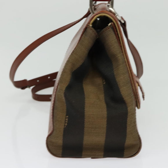 FENDI Pecan Canvas Hand Bag 2way Black Brown Auth 140723