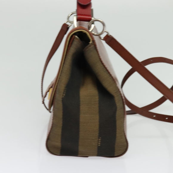 FENDI Pecan Canvas Hand Bag 2way Black Brown Auth 140723