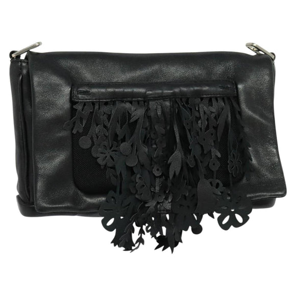 PRADA Shoulder Bag Leather Black Silver Auth 140724