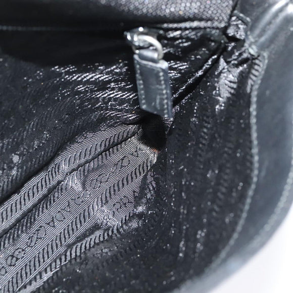 PRADA Shoulder Bag Leather Black Silver Auth 140724