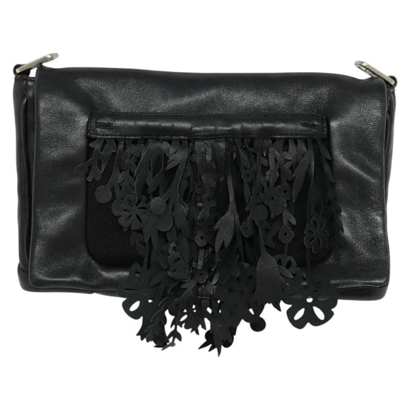 PRADA Shoulder Bag Leather Black Silver Auth 140724