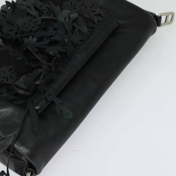 PRADA Shoulder Bag Leather Black Silver Auth 140724