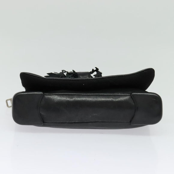 PRADA Shoulder Bag Leather Black Silver Auth 140724