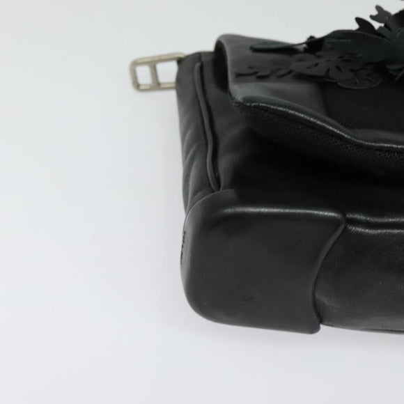 PRADA Shoulder Bag Leather Black Silver Auth 140724