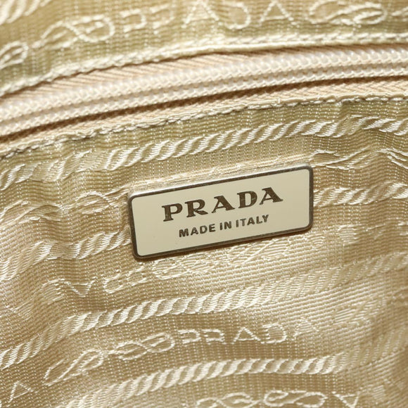 PRADA Shoulder Bag Nylon Beige Silver Auth 140725