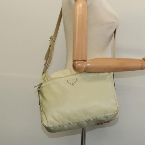 PRADA Shoulder Bag Nylon Beige Silver Auth 140725