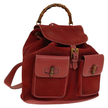GUCCI Bamboo Backpack Suede Red Gold 003 2058 0016 Auth 140726