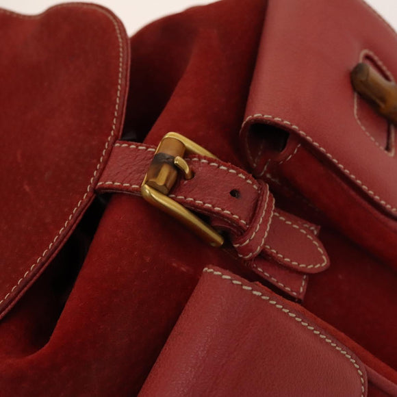 GUCCI Bamboo Backpack Suede Red Gold 003 2058 0016 Auth 140726