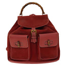 GUCCI Bamboo Backpack Suede Red Gold 003 2058 0016 Auth 140726-2