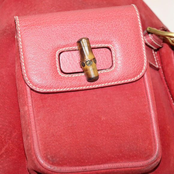 GUCCI Bamboo Backpack Suede Red Gold 003 2058 0016 Auth 140726