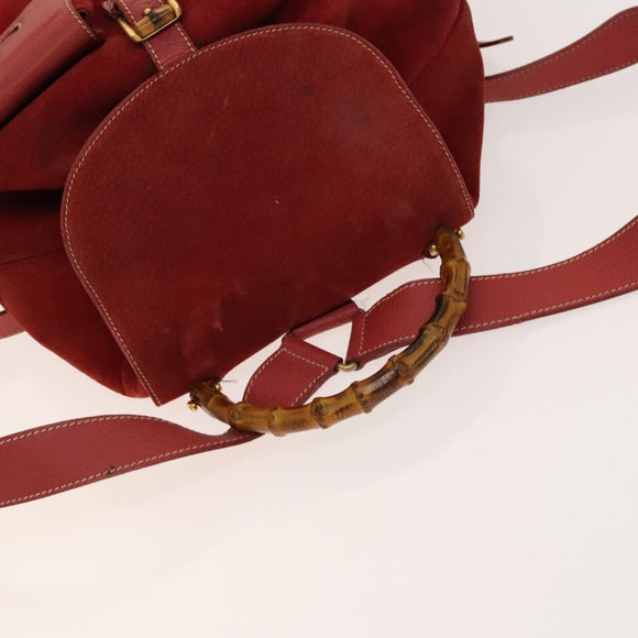 GUCCI Bamboo Backpack Suede Red Gold 003 2058 0016 Auth 140726