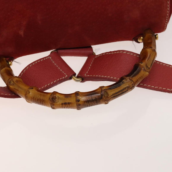 GUCCI Bamboo Backpack Suede Red Gold 003 2058 0016 Auth 140726
