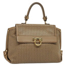 Salvatore Ferragamo Gancini Hand Bag Punching leather Brown Gold Auth 140750-1