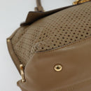 Salvatore Ferragamo Gancini Hand Bag Punching leather Brown Gold Auth 140750-10