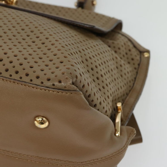 Salvatore Ferragamo Gancini Hand Bag Punching leather Brown Gold Auth 140750