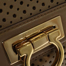 Salvatore Ferragamo Gancini Hand Bag Punching leather Brown Gold Auth 140750-14