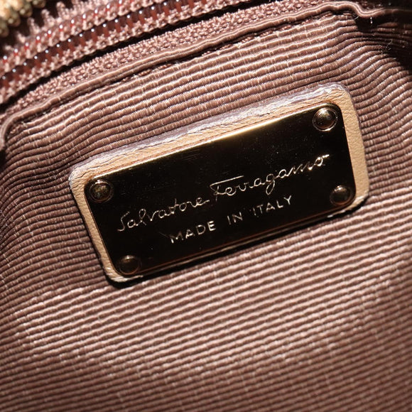 Salvatore Ferragamo Gancini Hand Bag Punching leather Brown Gold Auth 140750