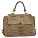 Salvatore Ferragamo Gancini Hand Bag Punching leather Brown Gold Auth 140750-2