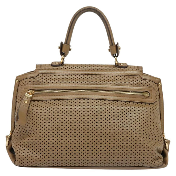 Salvatore Ferragamo Gancini Hand Bag Punching leather Brown Gold Auth 140750