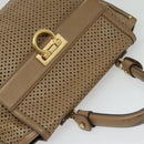 Salvatore Ferragamo Gancini Hand Bag Punching leather Brown Gold Auth 140750-6