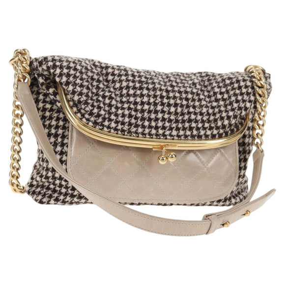 CHANEL Matelasse Chain Shoulder Bag tweed Beige Gold CC Auth 140752V
