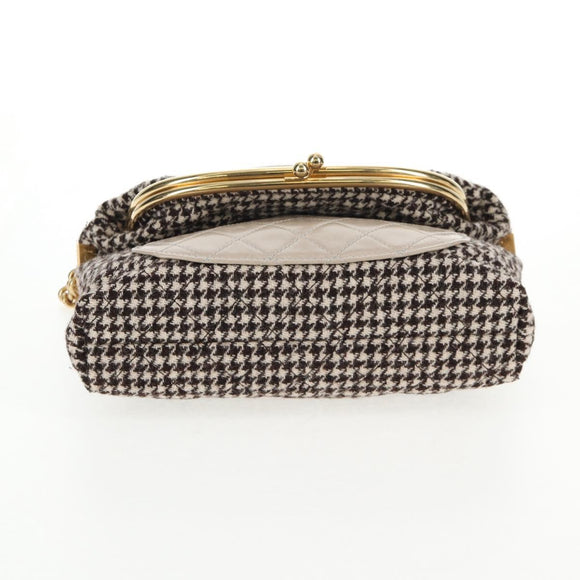 CHANEL Matelasse Chain Shoulder Bag tweed Beige Gold CC Auth 140752V