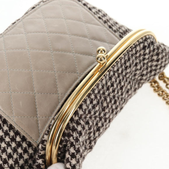 CHANEL Matelasse Chain Shoulder Bag tweed Beige Gold CC Auth 140752V