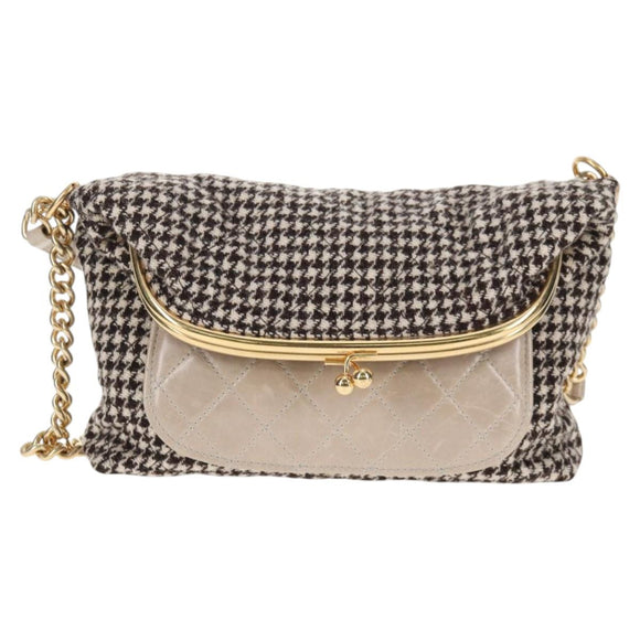 CHANEL Matelasse Chain Shoulder Bag tweed Beige Gold CC Auth 140752V