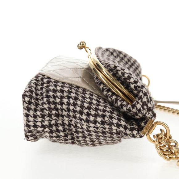 CHANEL Matelasse Chain Shoulder Bag tweed Beige Gold CC Auth 140752V