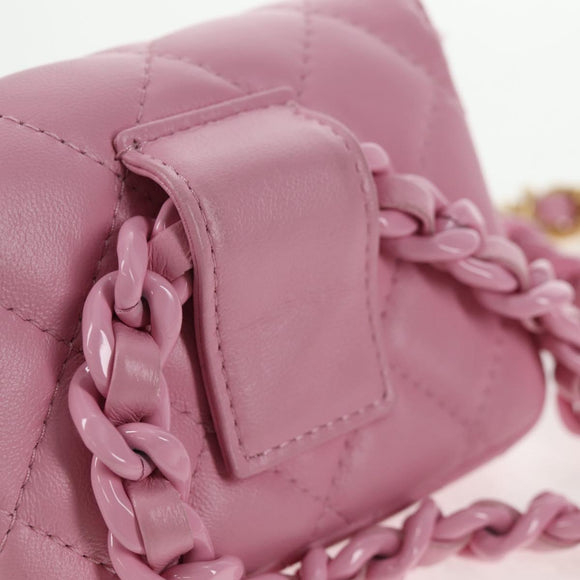 CHANEL Matelasse Chain Shoulder Bag Lamb Skin Pink Gold CC Auth 140756SAM