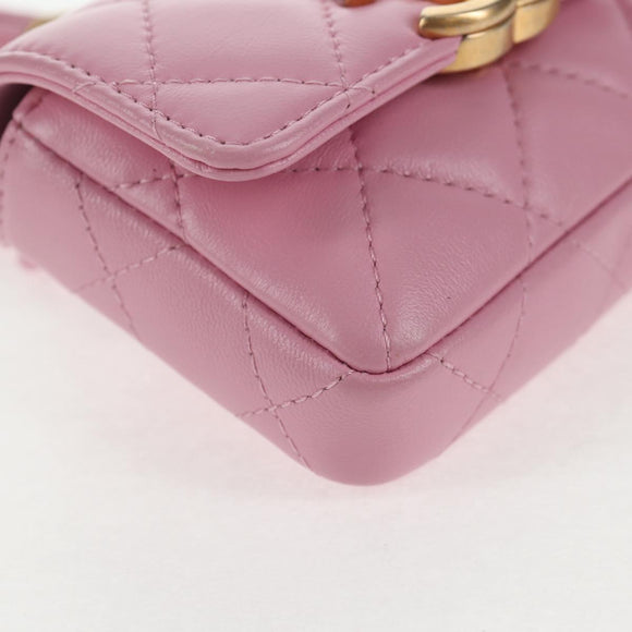 CHANEL Matelasse Chain Shoulder Bag Lamb Skin Pink Gold CC Auth 140756SAM
