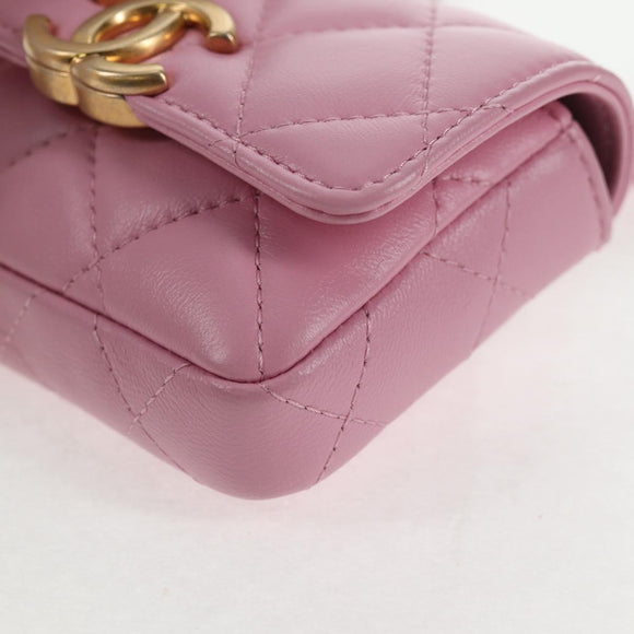 CHANEL Matelasse Chain Shoulder Bag Lamb Skin Pink Gold CC Auth 140756M