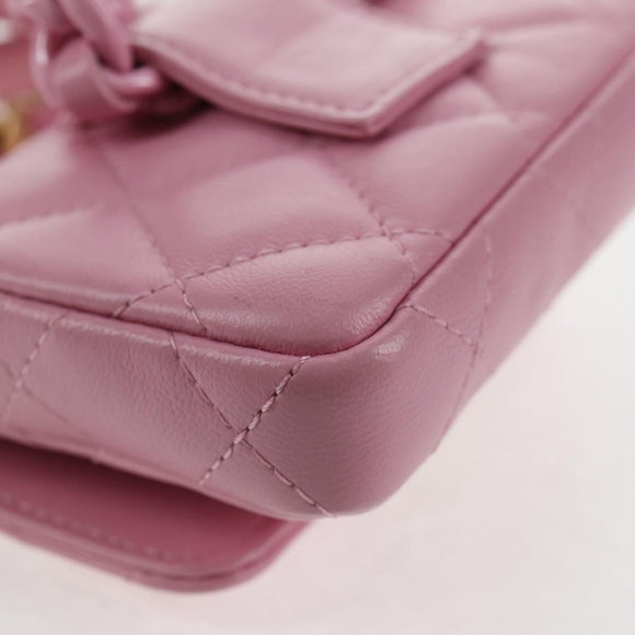 CHANEL Matelasse Chain Shoulder Bag Lamb Skin Pink Gold CC Auth 140756M