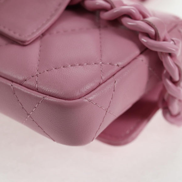 CHANEL Matelasse Chain Shoulder Bag Lamb Skin Pink Gold CC Auth 140756M