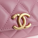 CHANEL Matelasse Chain Shoulder Bag Lamb Skin Pink Gold CC Auth 140756SAM-23