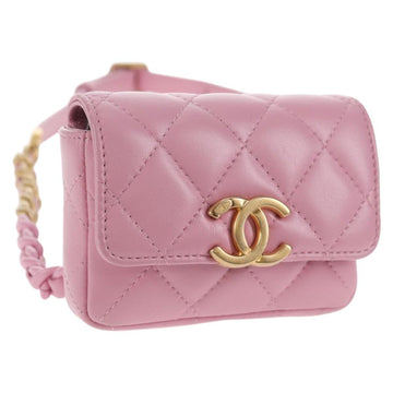 CHANEL Matelasse Chain Shoulder Bag Lamb Skin Pink Gold CC Auth 140756M