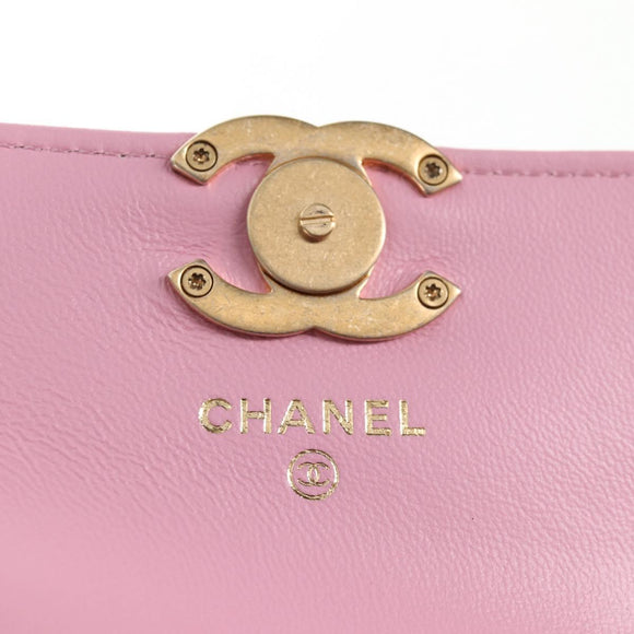 CHANEL Matelasse Chain Shoulder Bag Lamb Skin Pink Gold CC Auth 140756M
