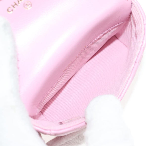 CHANEL Matelasse Chain Shoulder Bag Lamb Skin Pink Gold CC Auth 140756M