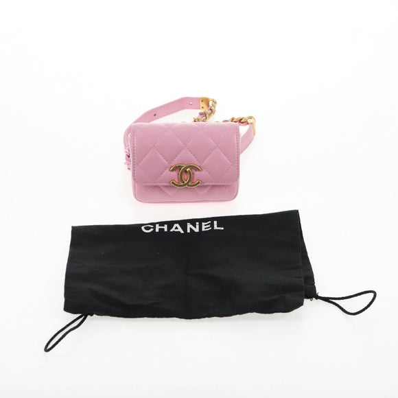 CHANEL Matelasse Chain Shoulder Bag Lamb Skin Pink Gold CC Auth 140756SAM