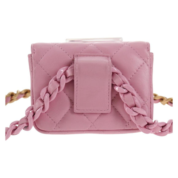CHANEL Matelasse Chain Shoulder Bag Lamb Skin Pink Gold CC Auth 140756SAM