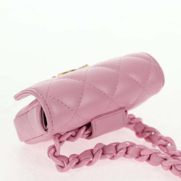 CHANEL Matelasse Chain Shoulder Bag Lamb Skin Pink Gold CC Auth 140756M