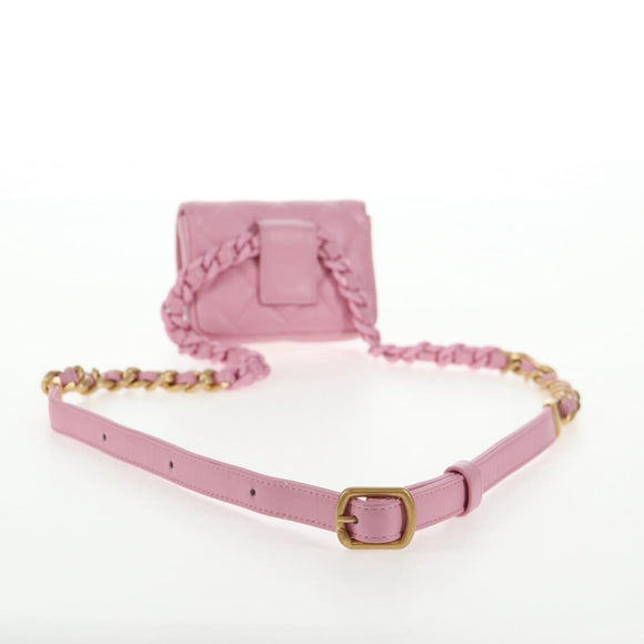 CHANEL Matelasse Chain Shoulder Bag Lamb Skin Pink Gold CC Auth 140756SAM